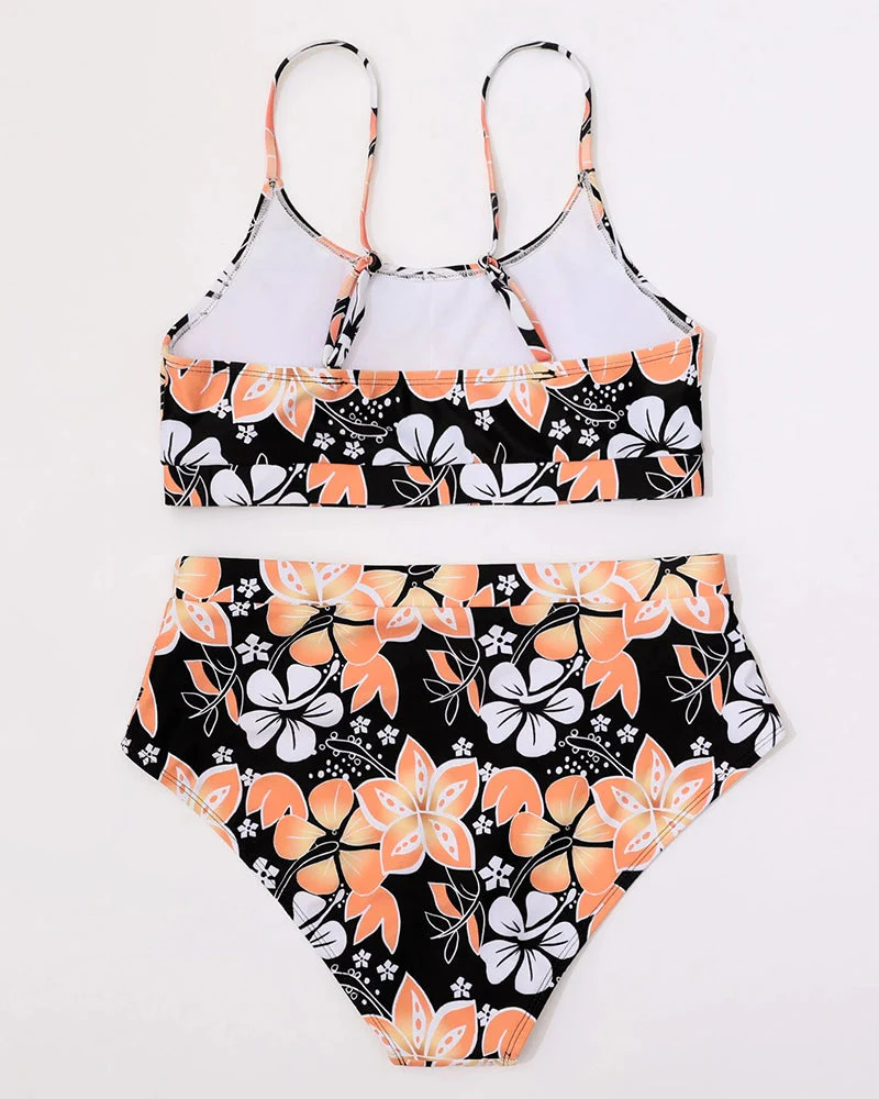 Women's Bikini Set – High Waist – Crop Top – Adjustable Straps – Floral Print - Image 3