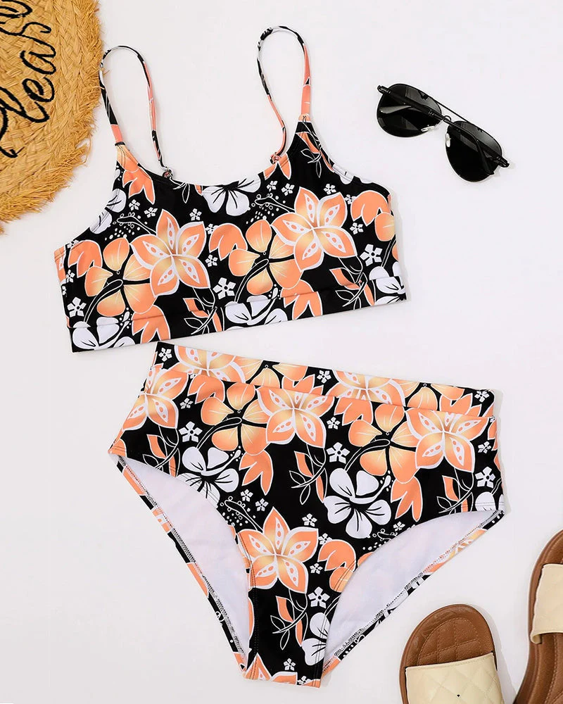 Women's Bikini Set – High Waist – Crop Top – Adjustable Straps – Floral Print - Image 4
