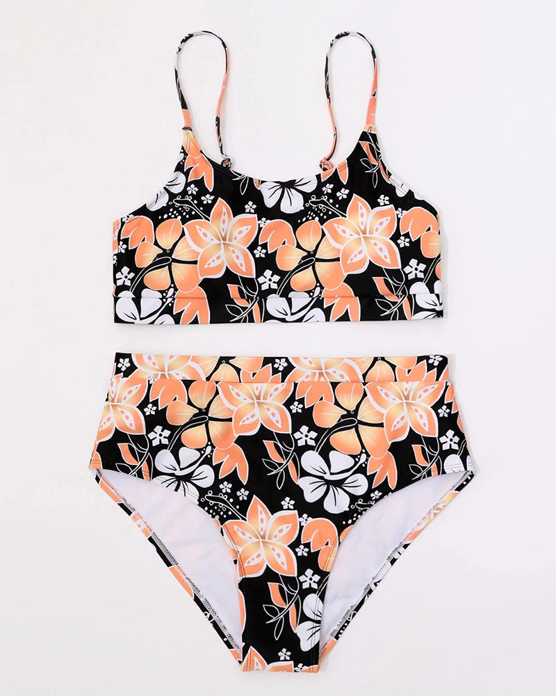 Women's Bikini Set – High Waist – Crop Top – Adjustable Straps – Floral Print - Image 5