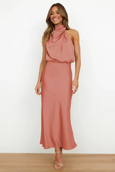 Ladies Evening Dress - Halter Neck - Sleeveless - Satin Look - Elegant Fit - Midi Length - Image 4