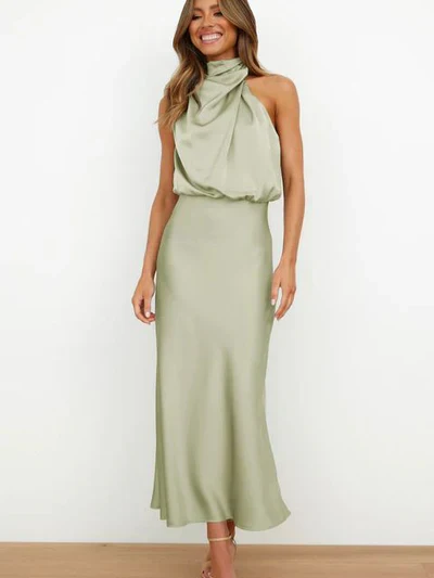 Ladies Evening Dress - Halter Neck - Sleeveless - Satin Look - Elegant Fit - Midi Length - Image 7