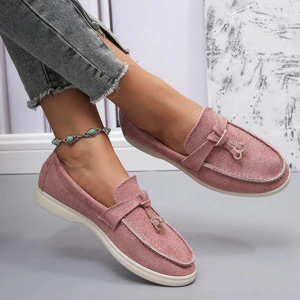 Women's Loafers - Suede Look - Slip-on - Low Heel - With Tassels and Metal Accents - Image 5