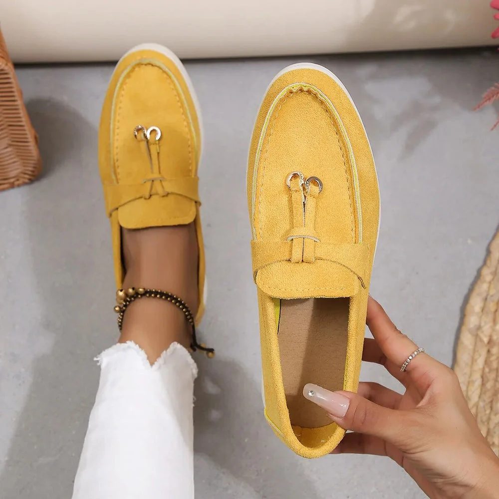 Women's Loafers - Suede Look - Slip-on - Low Heel - With Tassels and Metal Accents - Image 6