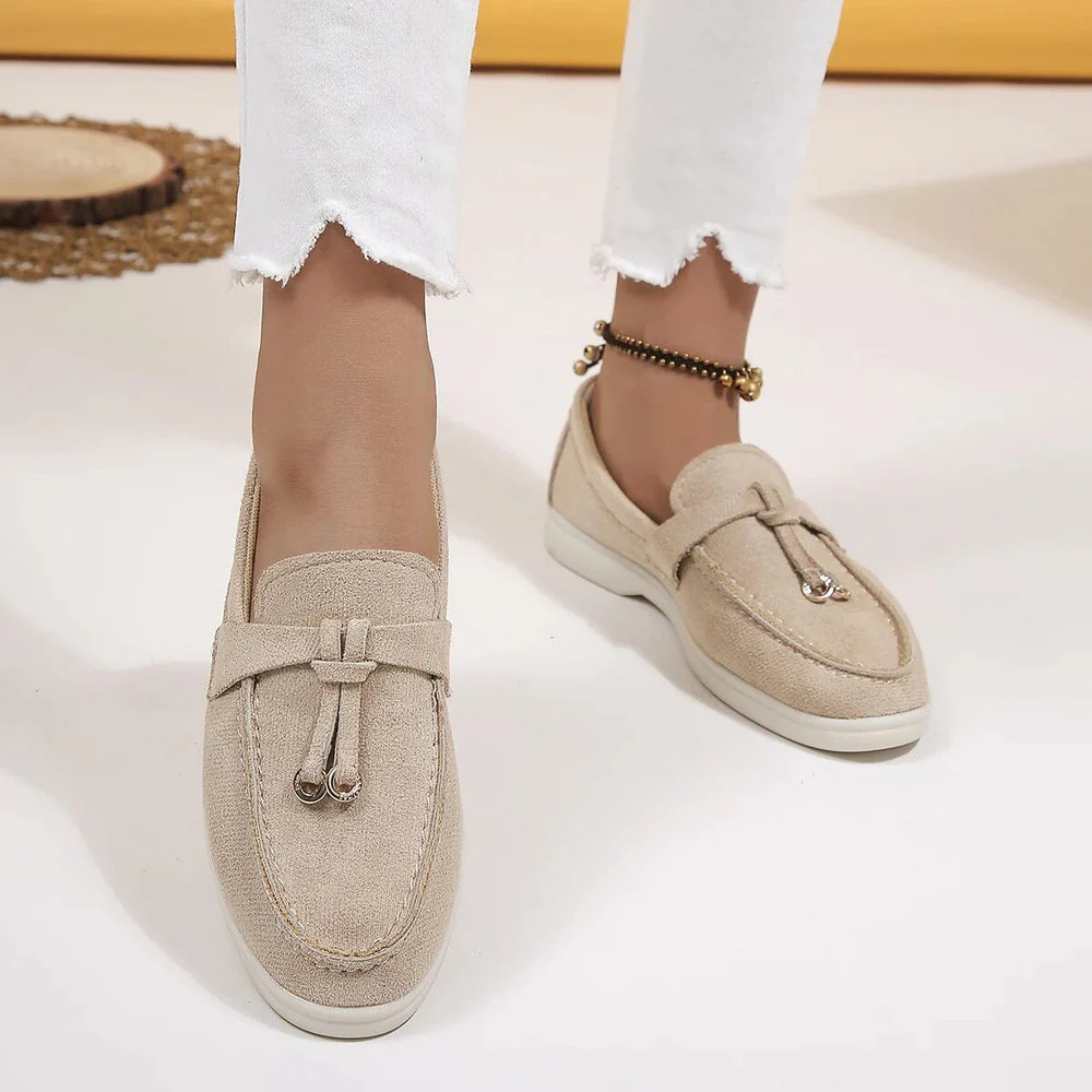 Women's Loafers - Suede Look - Slip-on - Low Heel - With Tassels and Metal Accents - Image 7