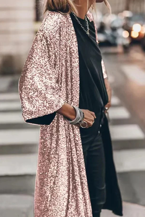 Ladies Kimono Vest – Sequins – Open Front – Loose-Fitting – Elegant Evening Look - Image 2