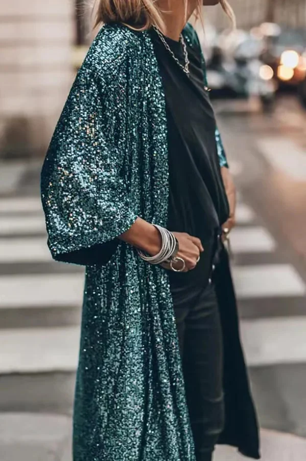 Ladies Kimono Vest – Sequins – Open Front – Loose-Fitting – Elegant Evening Look - Image 3