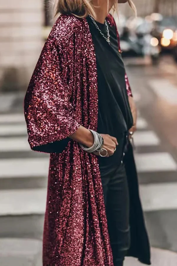 Ladies Kimono Vest – Sequins – Open Front – Loose-Fitting – Elegant Evening Look - Image 4
