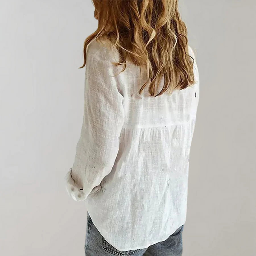 Women's Blouse – Breathable Linen Blend – Relaxed Fit – Long Sleeves – Classic Collar - Image 2