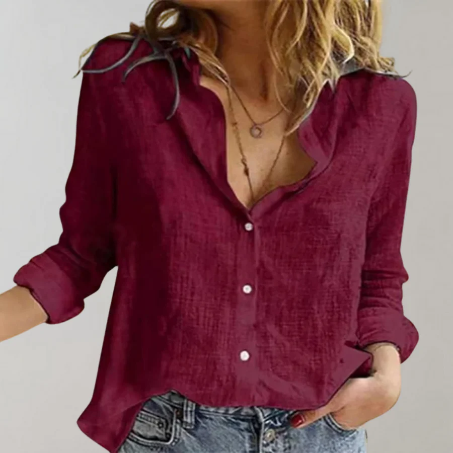Women's Blouse – Breathable Linen Blend – Relaxed Fit – Long Sleeves – Classic Collar - Image 5