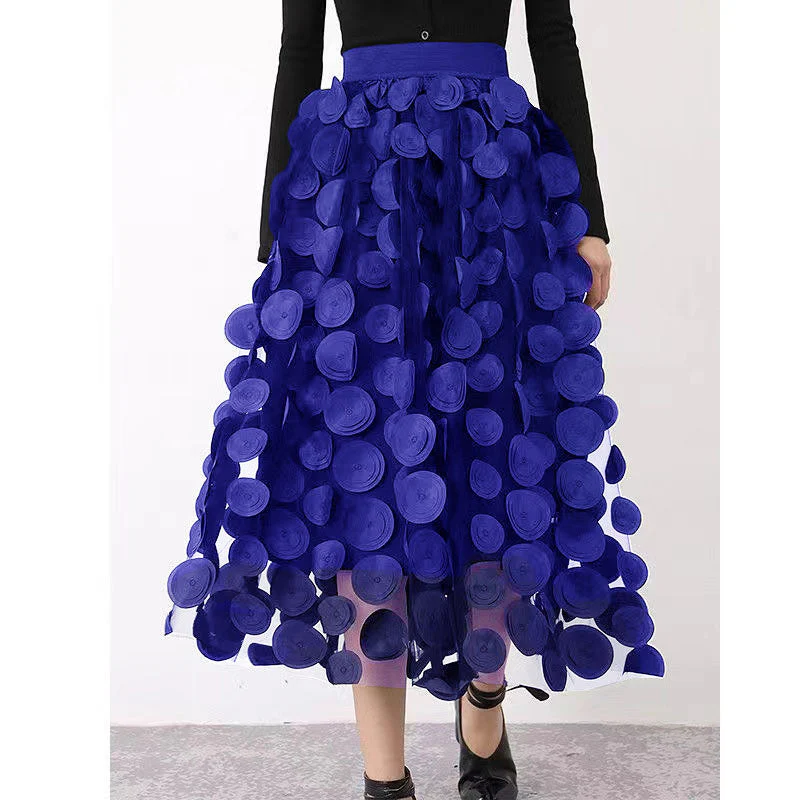 Ladies Midi Skirt - Voluminous Tulle - Circle Appliqués - Layered Design - Image 11