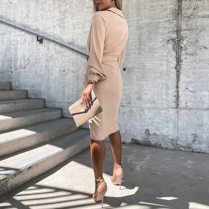 Women's Wrap Dress – Midi Length – Elegant Slit – Long Sleeves – Tailored Fit - Image 6
