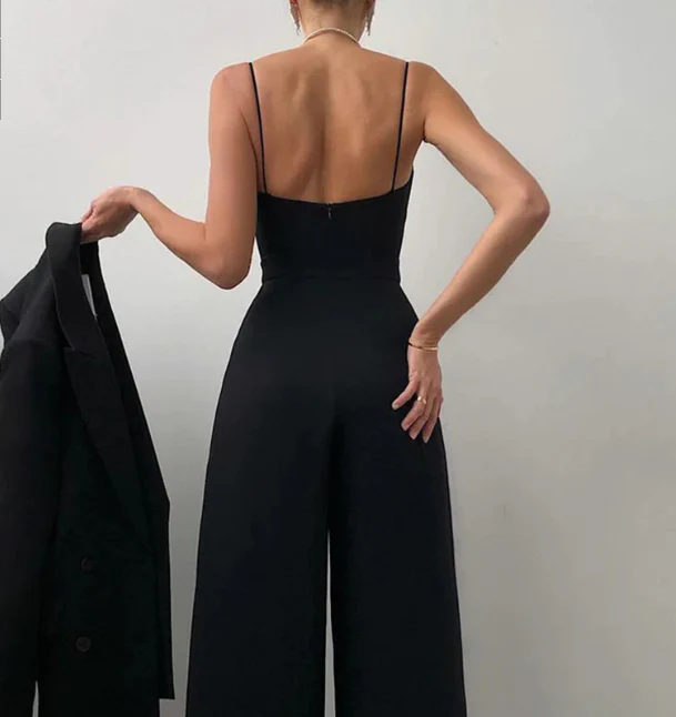 Ladies Jumpsuit - V-Neck Wrap Design - Spaghetti Straps - Wide Legs - Elegant Fit - Image 2