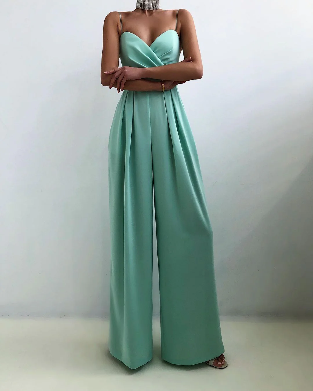 Ladies Jumpsuit - V-Neck Wrap Design - Spaghetti Straps - Wide Legs - Elegant Fit - Image 4