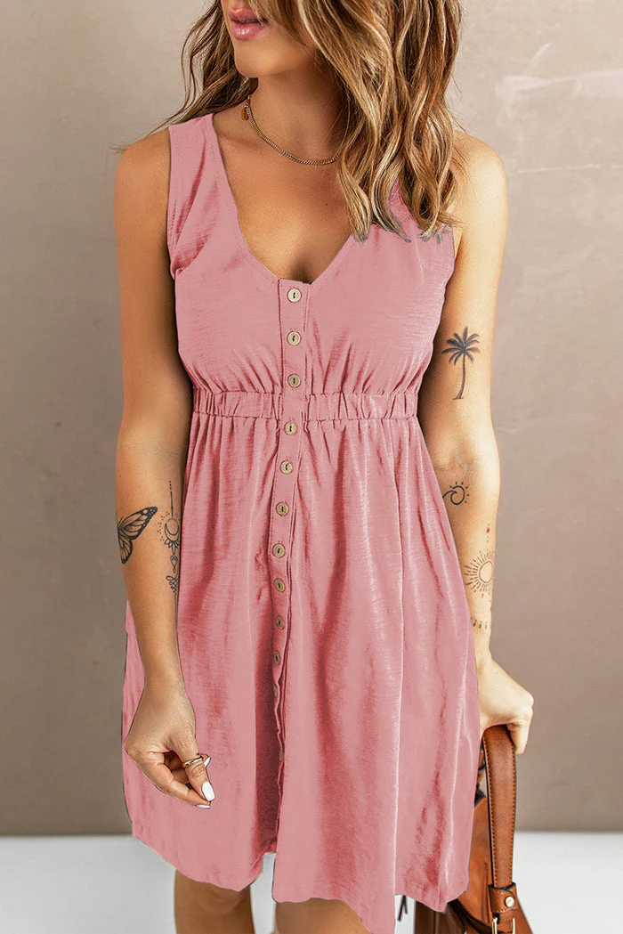 Women's Dress – Sleeveless – Button Closure – Elastic Waist – V-Neck – Casual Fit - Image 10