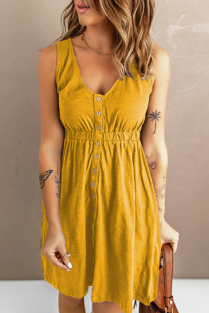 Women's Dress – Sleeveless – Button Closure – Elastic Waist – V-Neck – Casual Fit - Image 11