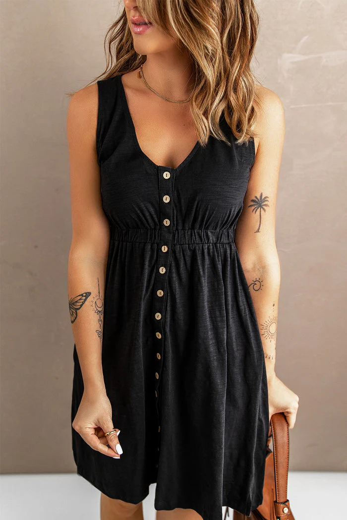 Women's Dress – Sleeveless – Button Closure – Elastic Waist – V-Neck – Casual Fit - Image 9