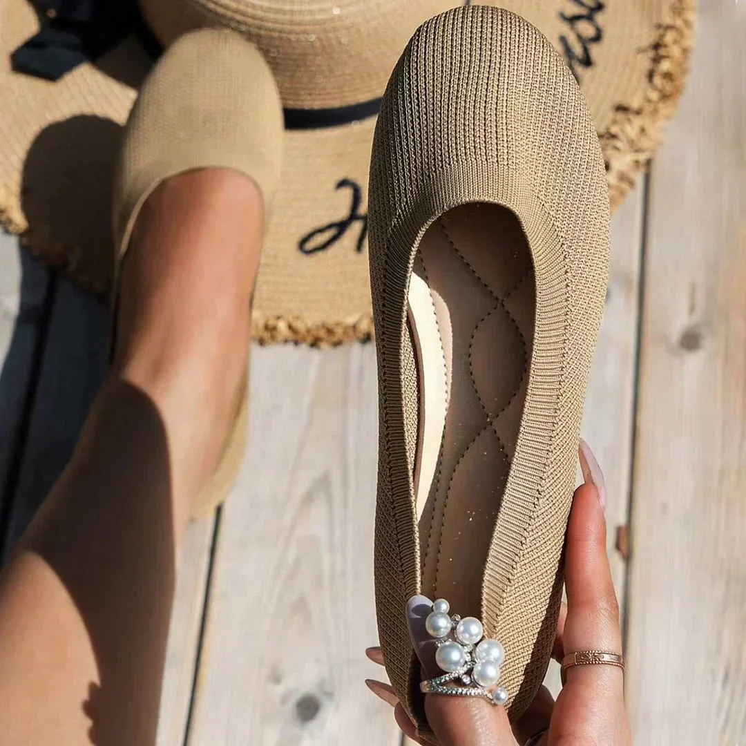 Ladies Ballerina Shoes - Elastic Knit Material - Comfortable - Low Slip On Flat - Image 10