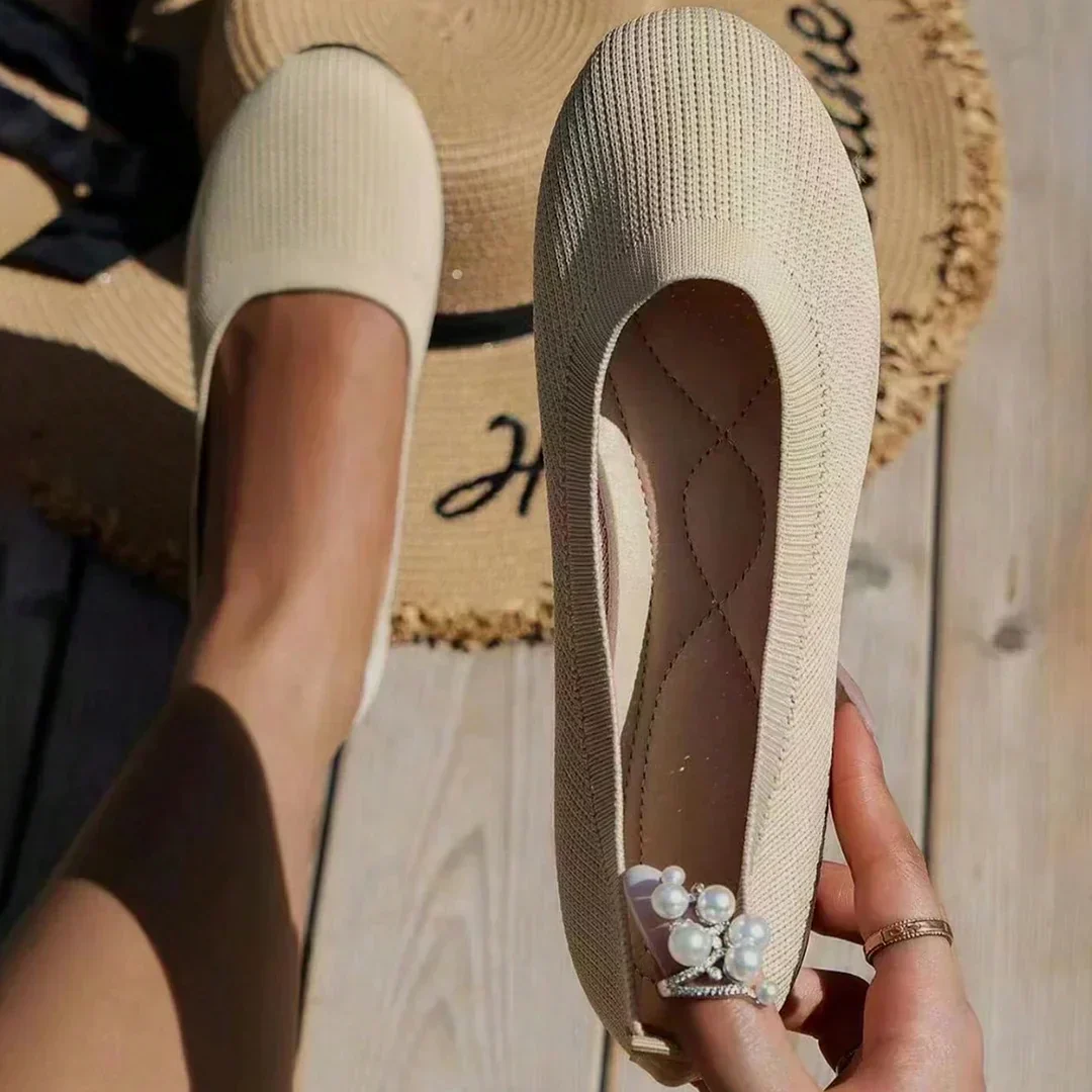Ladies Ballerina Shoes - Elastic Knit Material - Comfortable - Low Slip On Flat - Image 12