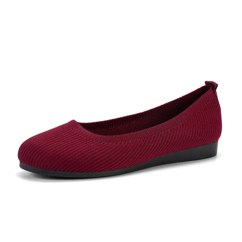 Ladies Ballerina Shoes - Elastic Knit Material - Comfortable - Low Slip On Flat - Image 13