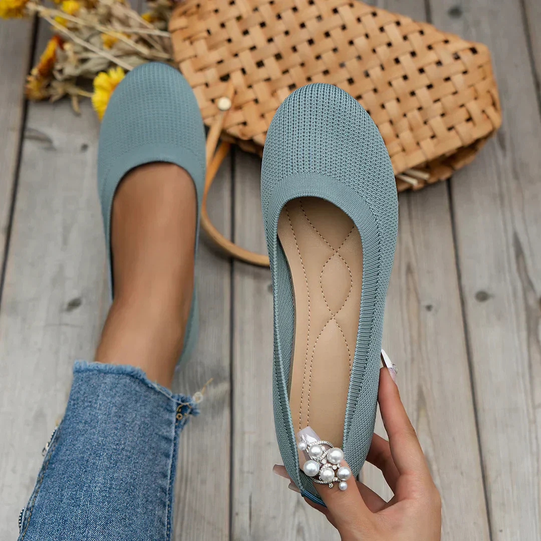 Ladies Ballerina Shoes - Elastic Knit Material - Comfortable - Low Slip On Flat - Image 16