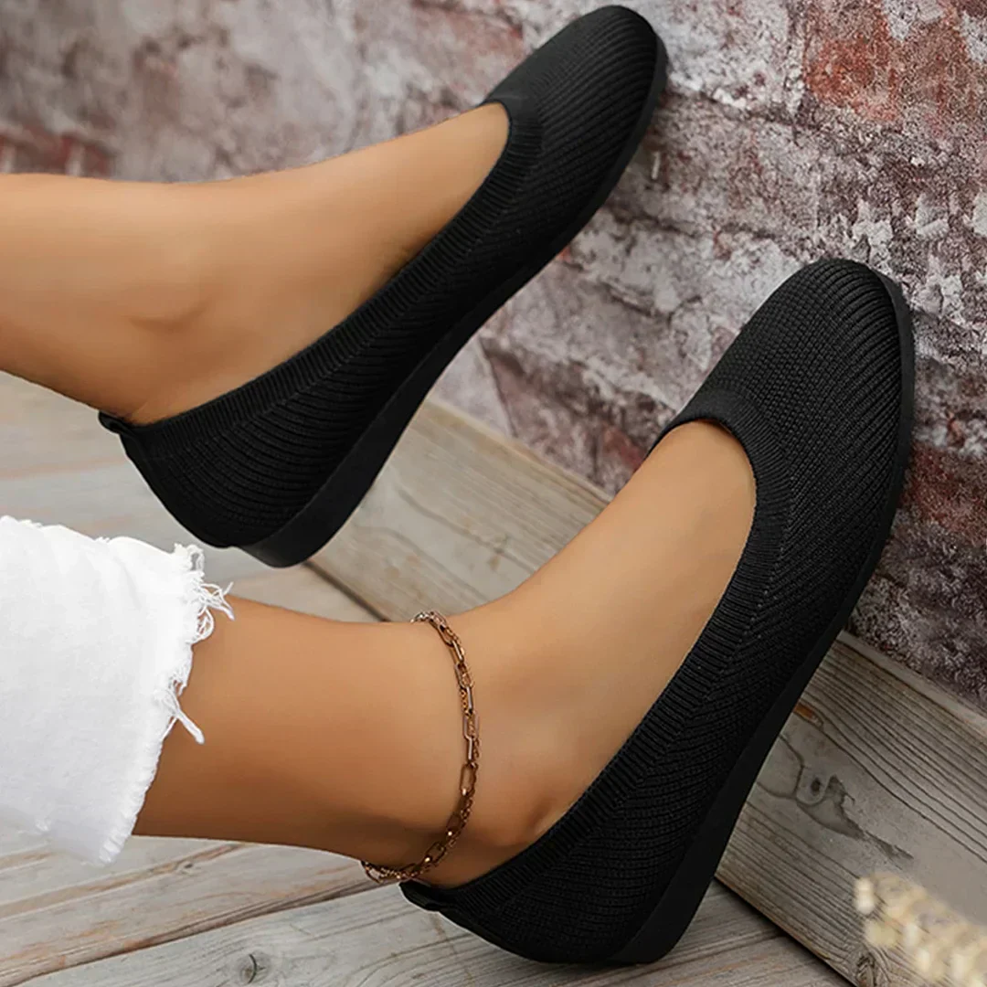 Ladies Ballerina Shoes - Elastic Knit Material - Comfortable - Low Slip On Flat - Image 3