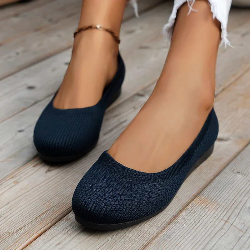 Ladies Ballerina Shoes - Elastic Knit Material - Comfortable - Low Slip On Flat - Image 4