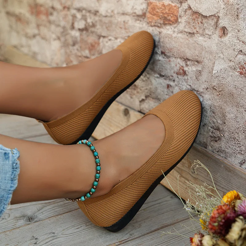 Ladies Ballerina Shoes - Elastic Knit Material - Comfortable - Low Slip On Flat - Image 5