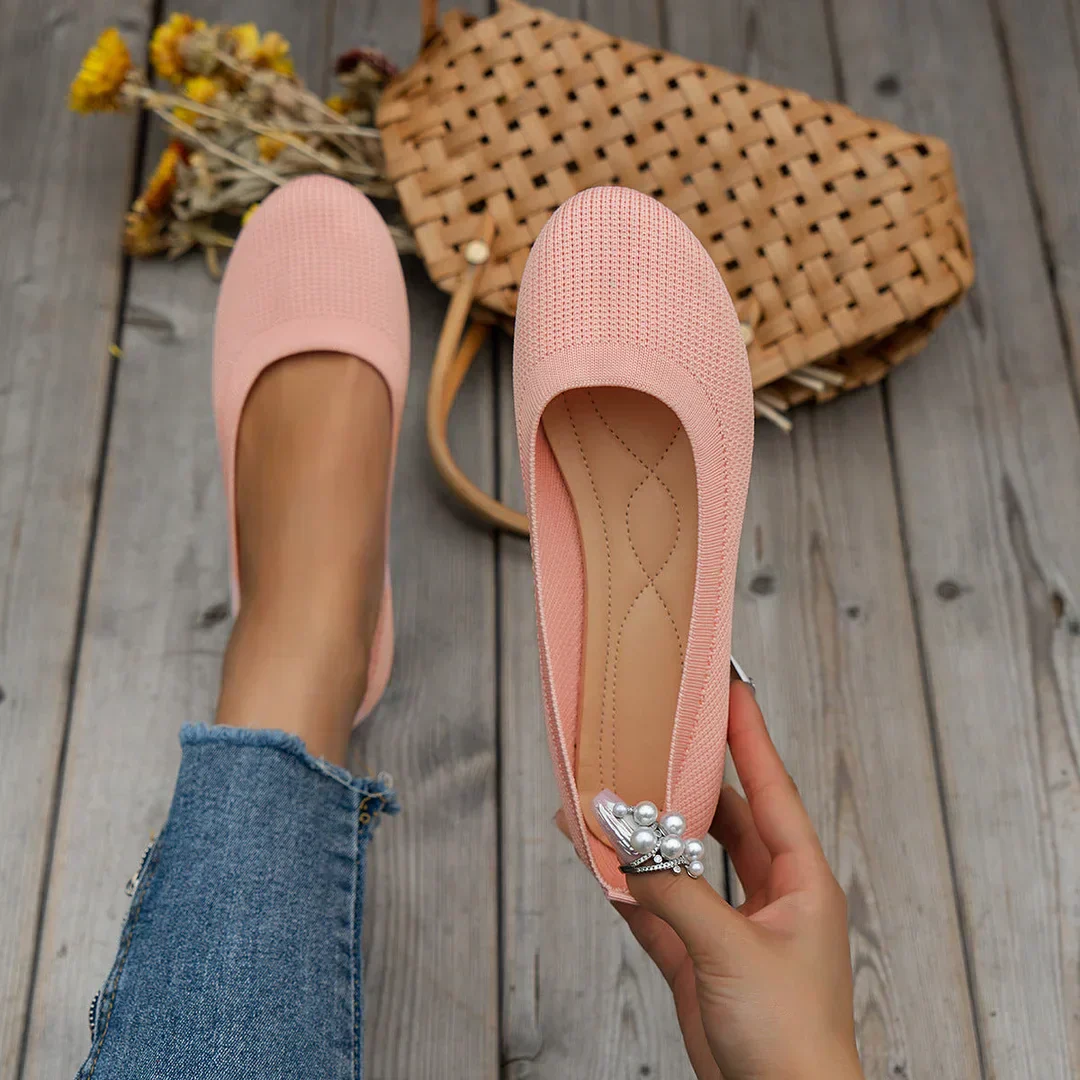 Ladies Ballerina Shoes - Elastic Knit Material - Comfortable - Low Slip On Flat - Image 6