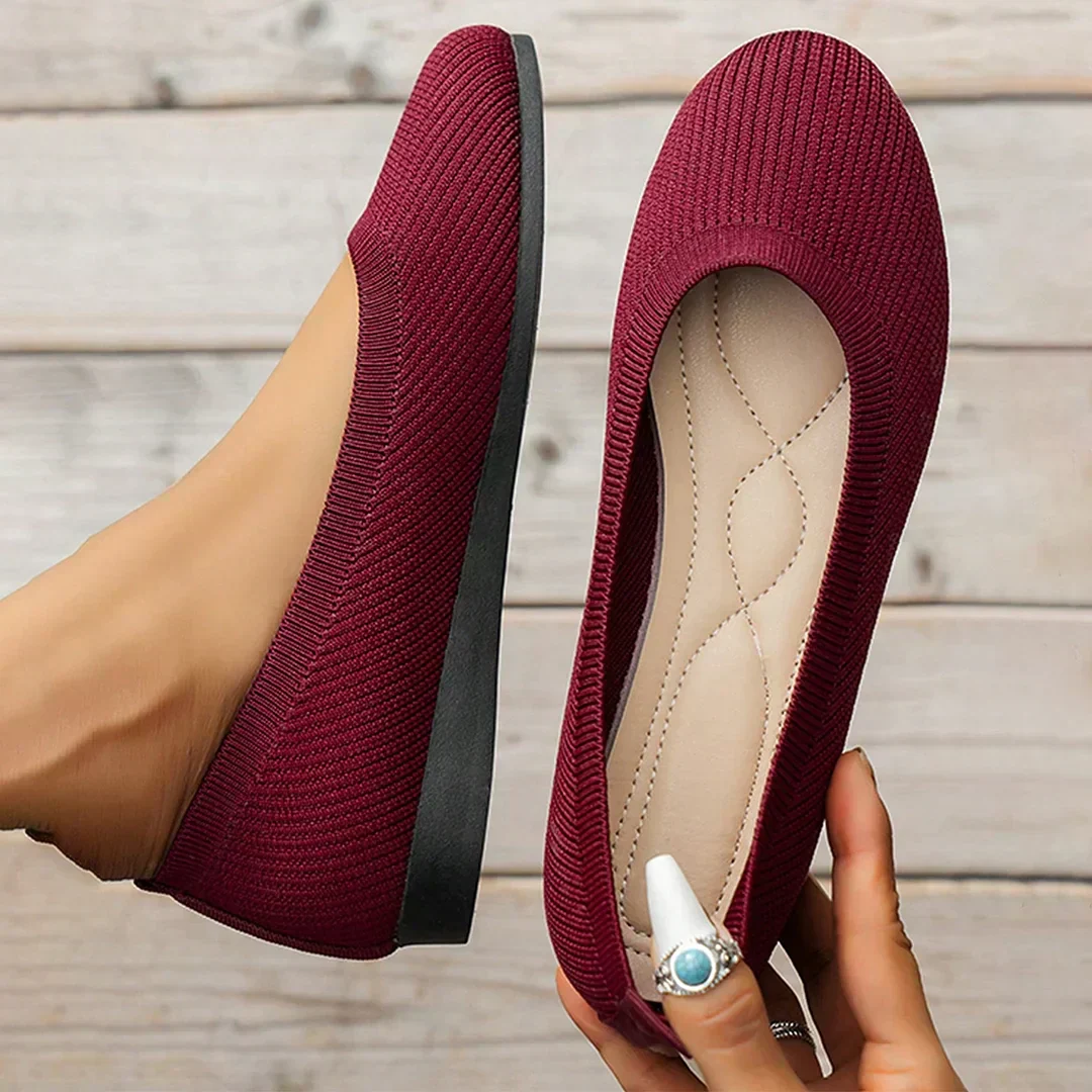 Ladies Ballerina Shoes - Elastic Knit Material - Comfortable - Low Slip On Flat - Image 7