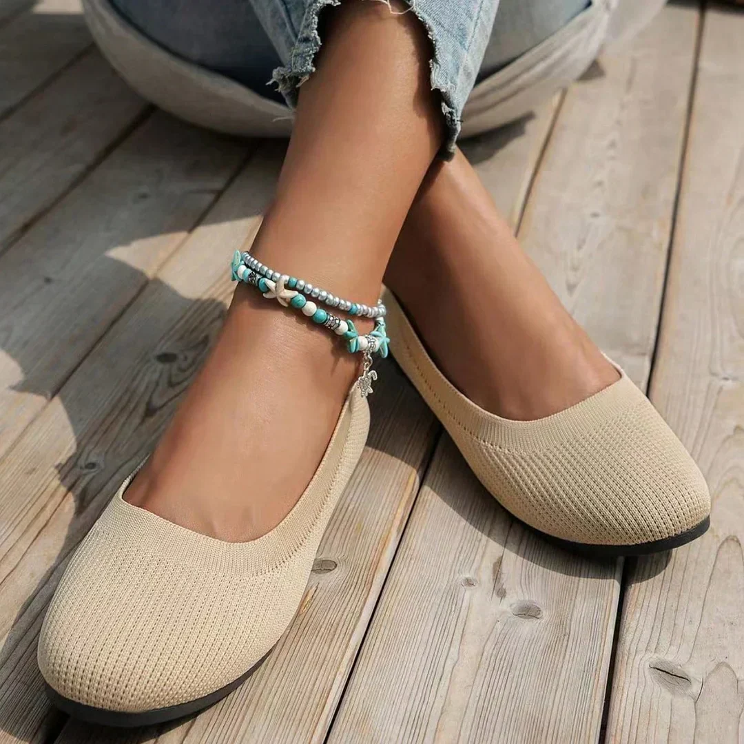 Ladies Ballerina Shoes - Elastic Knit Material - Comfortable - Low Slip On Flat - Image 8