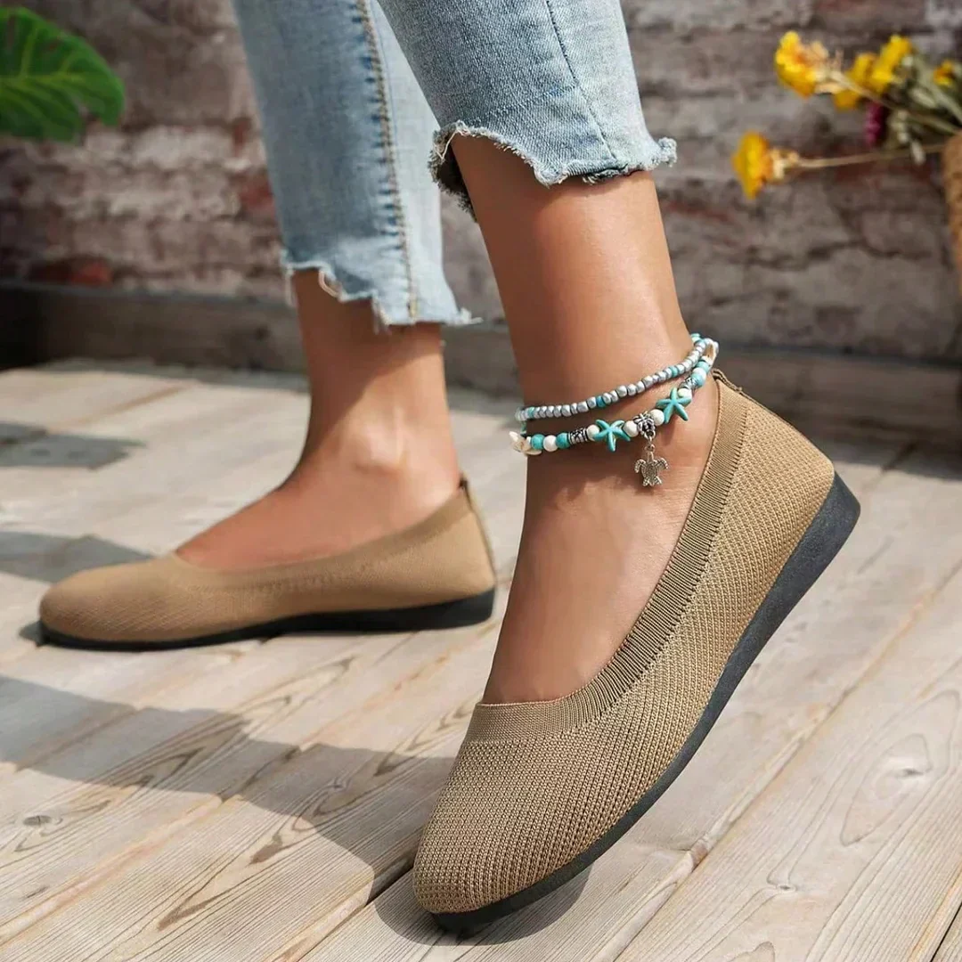 Ladies Ballerina Shoes - Elastic Knit Material - Comfortable - Low Slip On Flat - Image 9