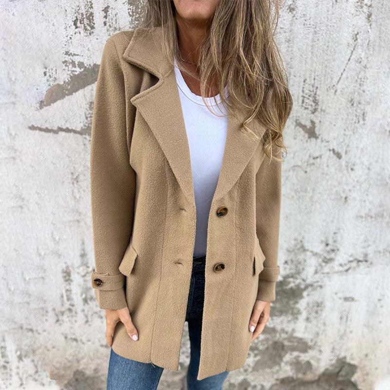 Ladies Coat - Fitted Model - Single-Breasted - Long Sleeves - Classic Lapel Collar - Image 2