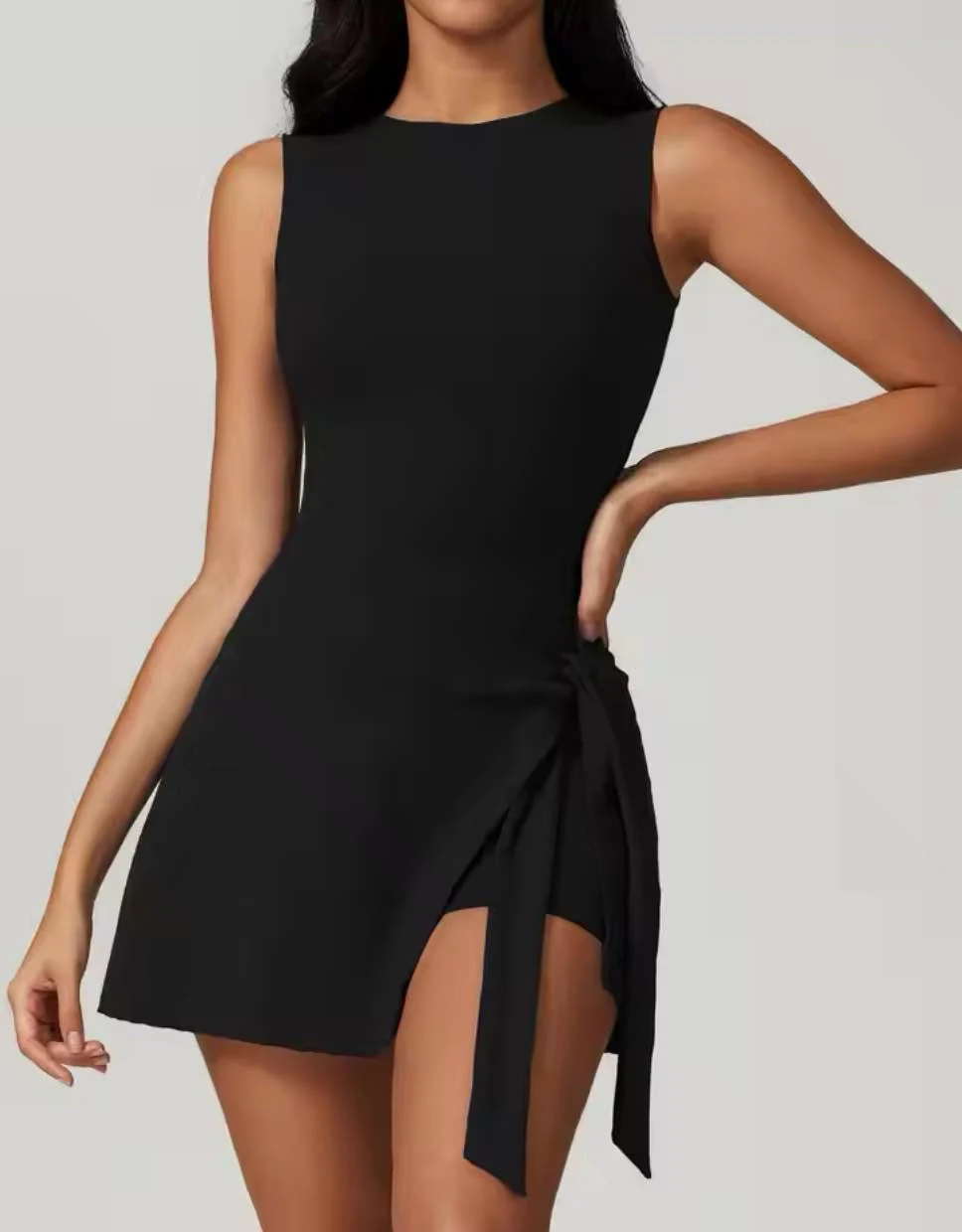 Ladies Dress - Sleeveless - Short Length - Stretch Material - Waistband Detail - Image 3