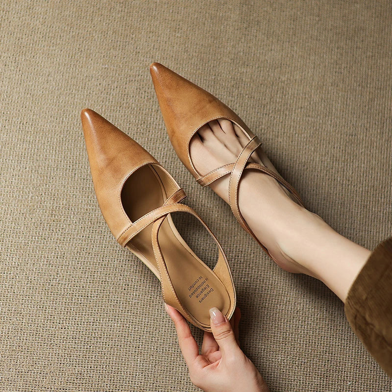 Beatrice Pointed-Toe Mule Flats | Criss-Cross Straps Open Back Flats - Image 2