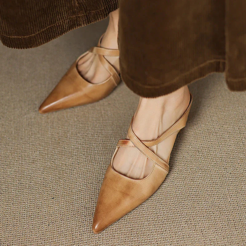 Beatrice Pointed-Toe Mule Flats | Criss-Cross Straps Open Back Flats - Image 3