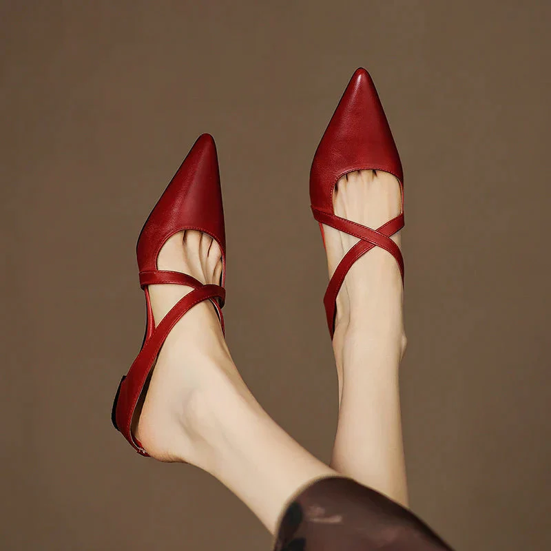 Beatrice Pointed-Toe Mule Flats | Criss-Cross Straps Open Back Flats - Image 4