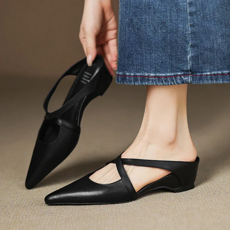 Beatrice Pointed-Toe Mule Flats | Criss-Cross Straps Open Back Flats - Image 6