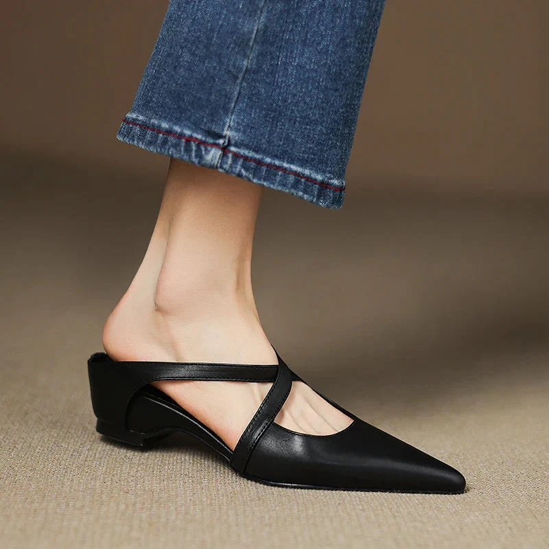 Beatrice Pointed-Toe Mule Flats | Criss-Cross Straps Open Back Flats - Image 7