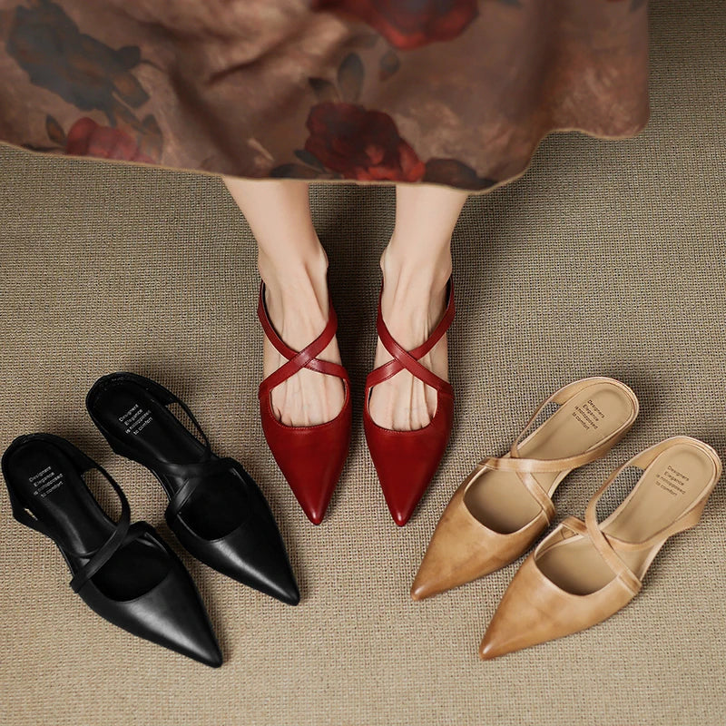Beatrice Pointed-Toe Mule Flats | Criss-Cross Straps Open Back Flats - Image 9