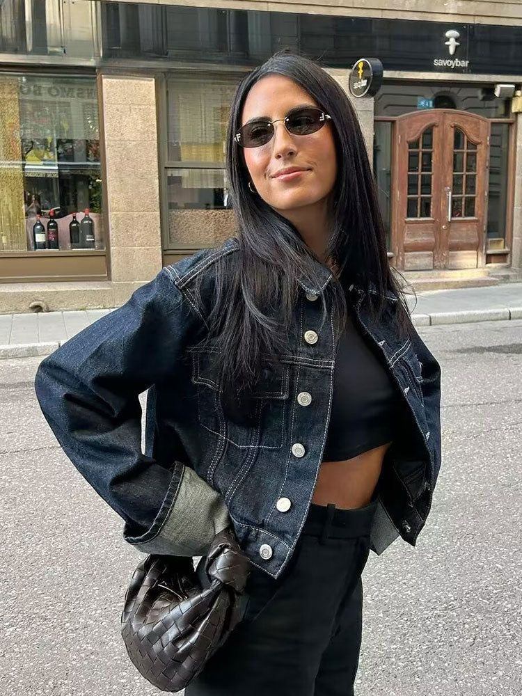 Women's Denim Set – Trucker Jacket & High Waist Wide Leg Jeans – Relaxed Fit - Image 3