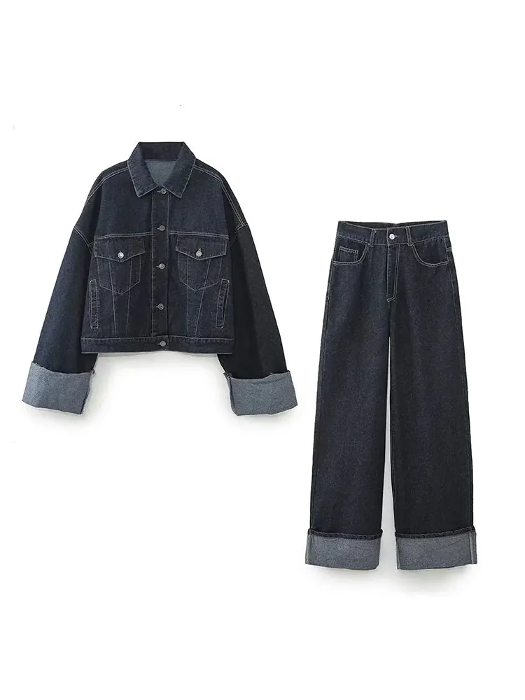 Women's Denim Set – Trucker Jacket & High Waist Wide Leg Jeans – Relaxed Fit - Image 8