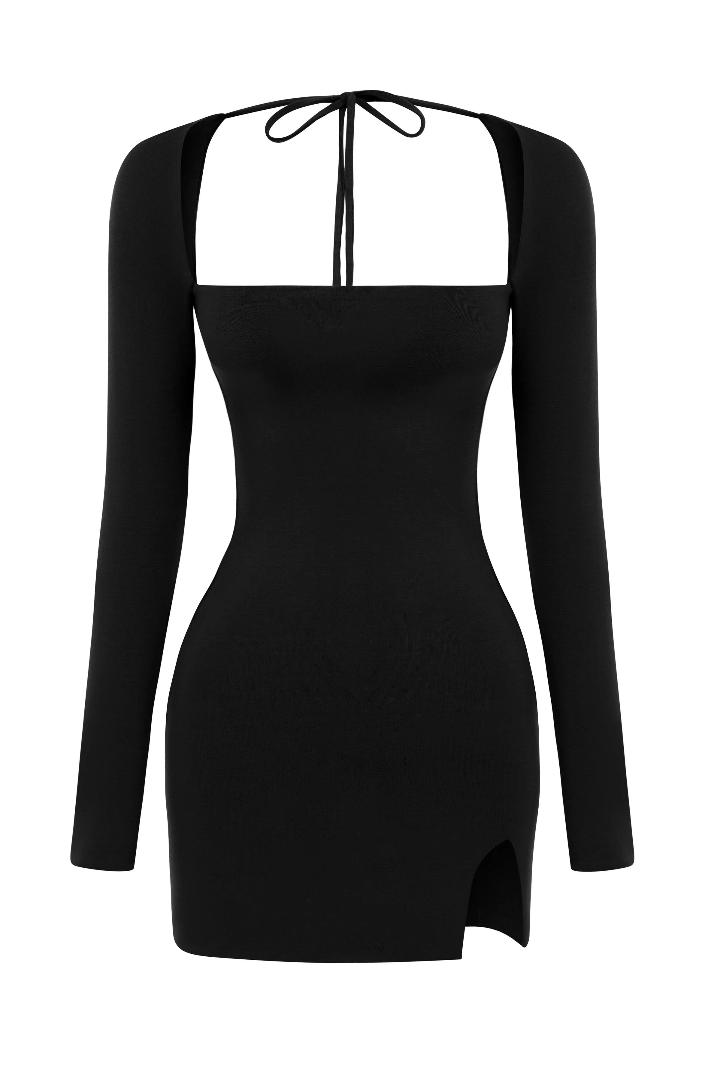 Women's Bodycon Mini-dress - Long Sleeves - Square Neck - Slim Fit - Elegant Cut - Image 5