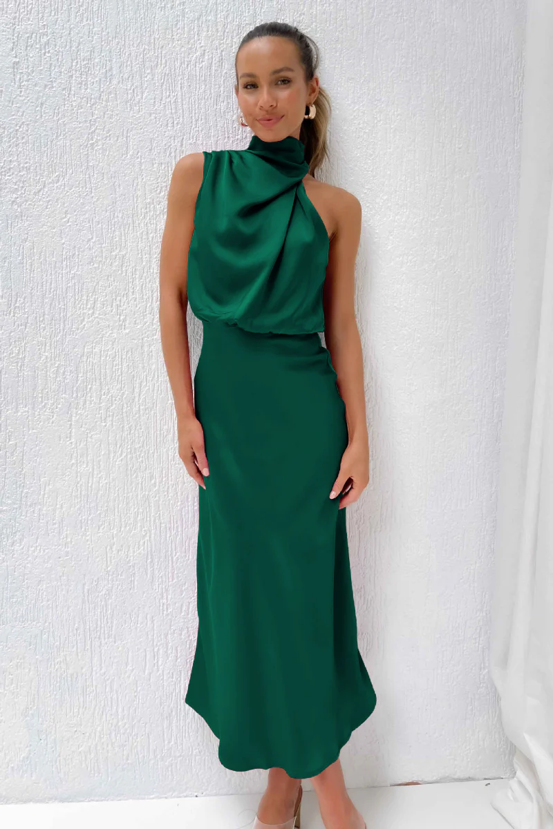 Ladies Maxi Dress - Sleeveless - Halter Neck with Draping - Elegant Silky-Soft Fabric - Image 10