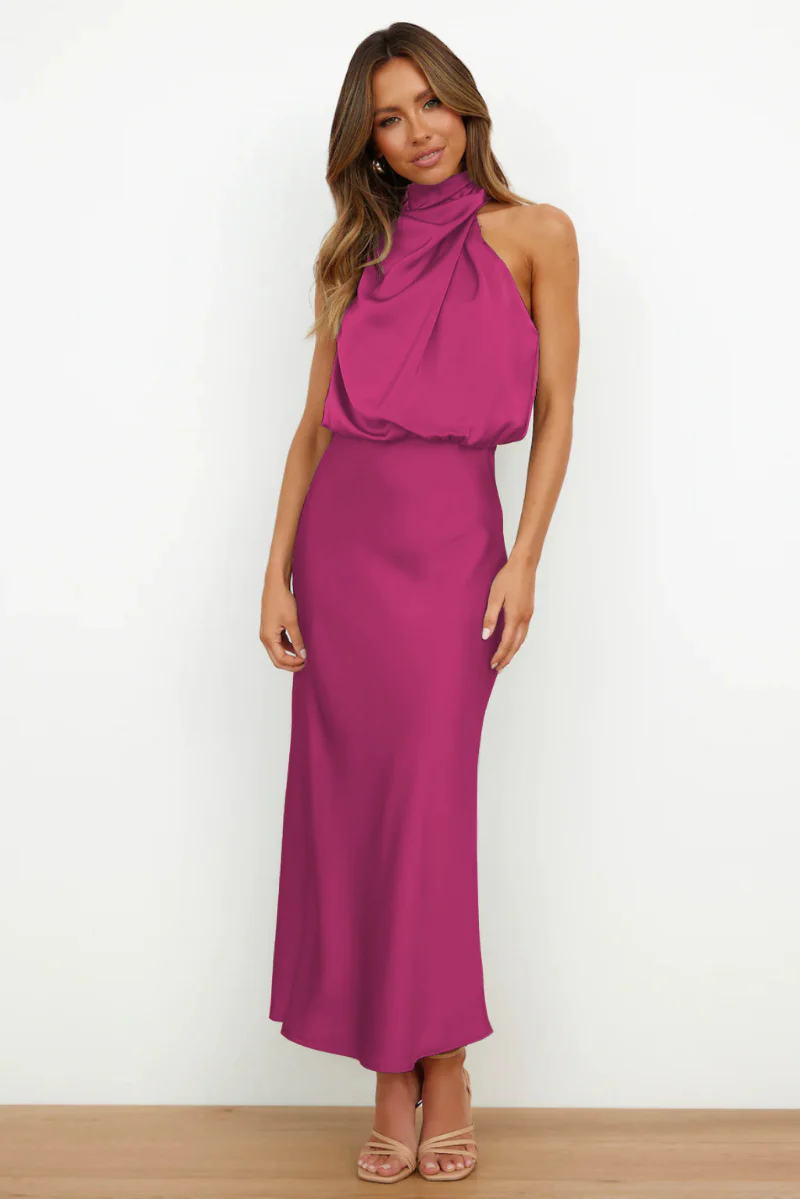 Ladies Maxi Dress - Sleeveless - Halter Neck with Draping - Elegant Silky-Soft Fabric - Image 11