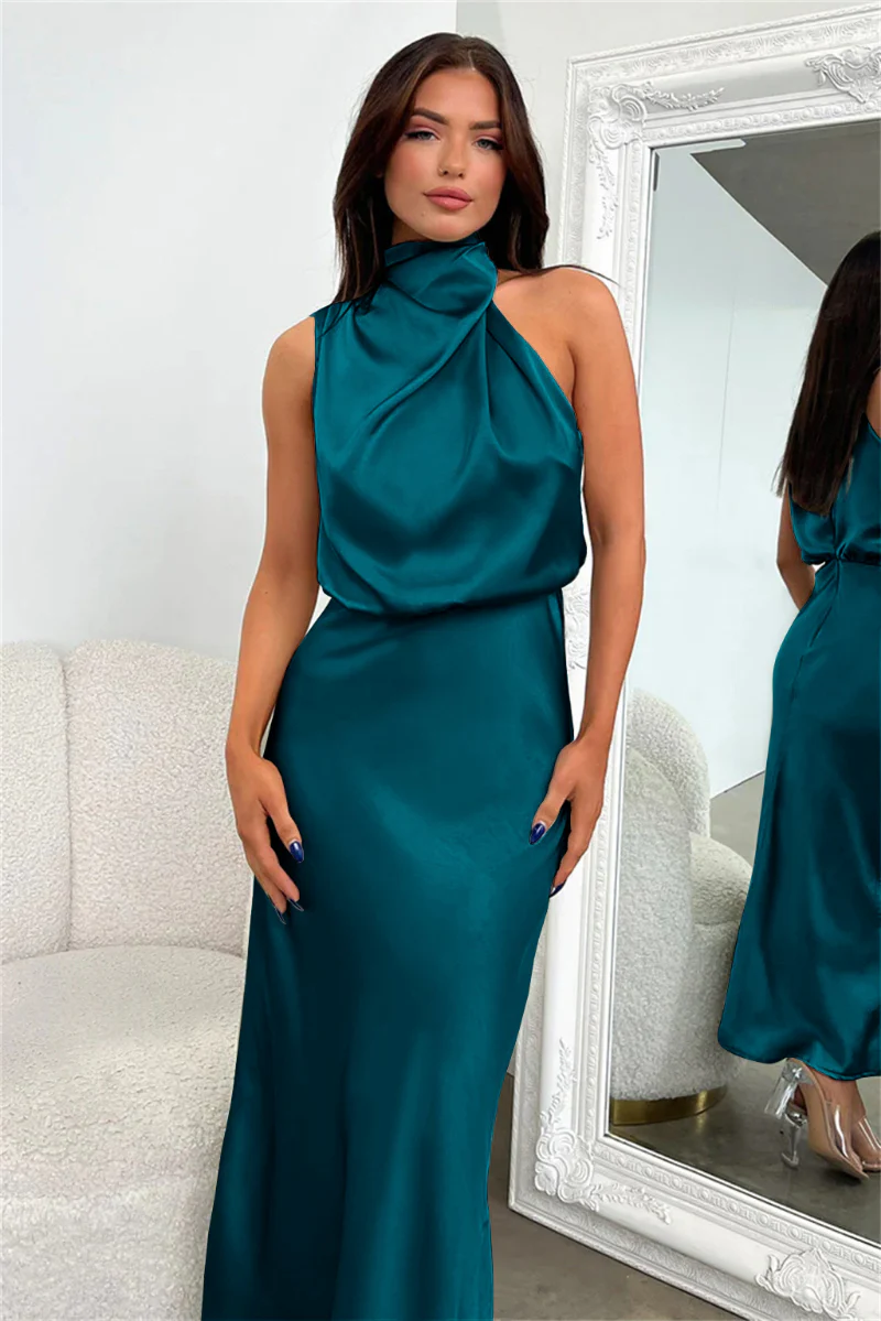 Ladies Maxi Dress - Sleeveless - Halter Neck with Draping - Elegant Silky-Soft Fabric - Image 12
