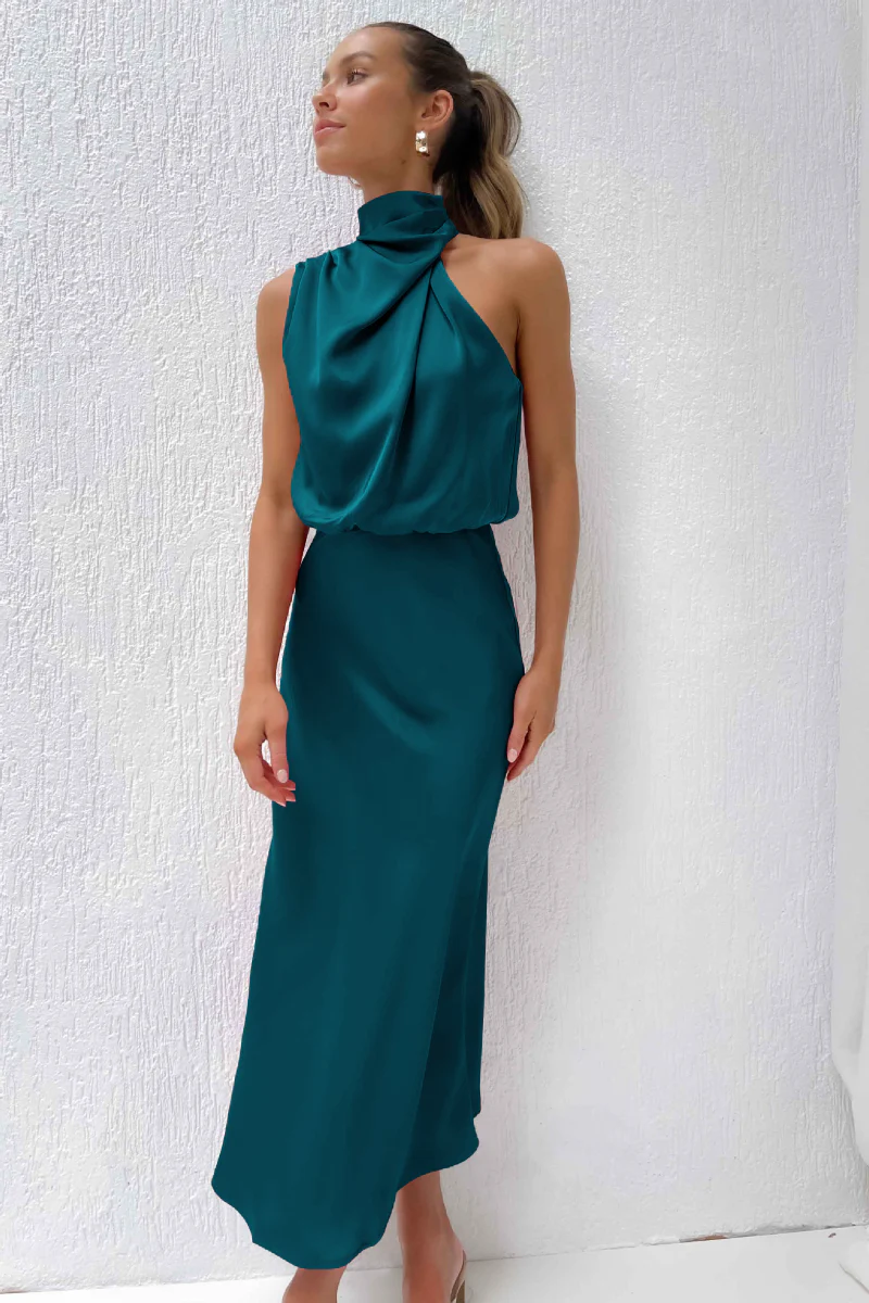 Ladies Maxi Dress - Sleeveless - Halter Neck with Draping - Elegant Silky-Soft Fabric - Image 3