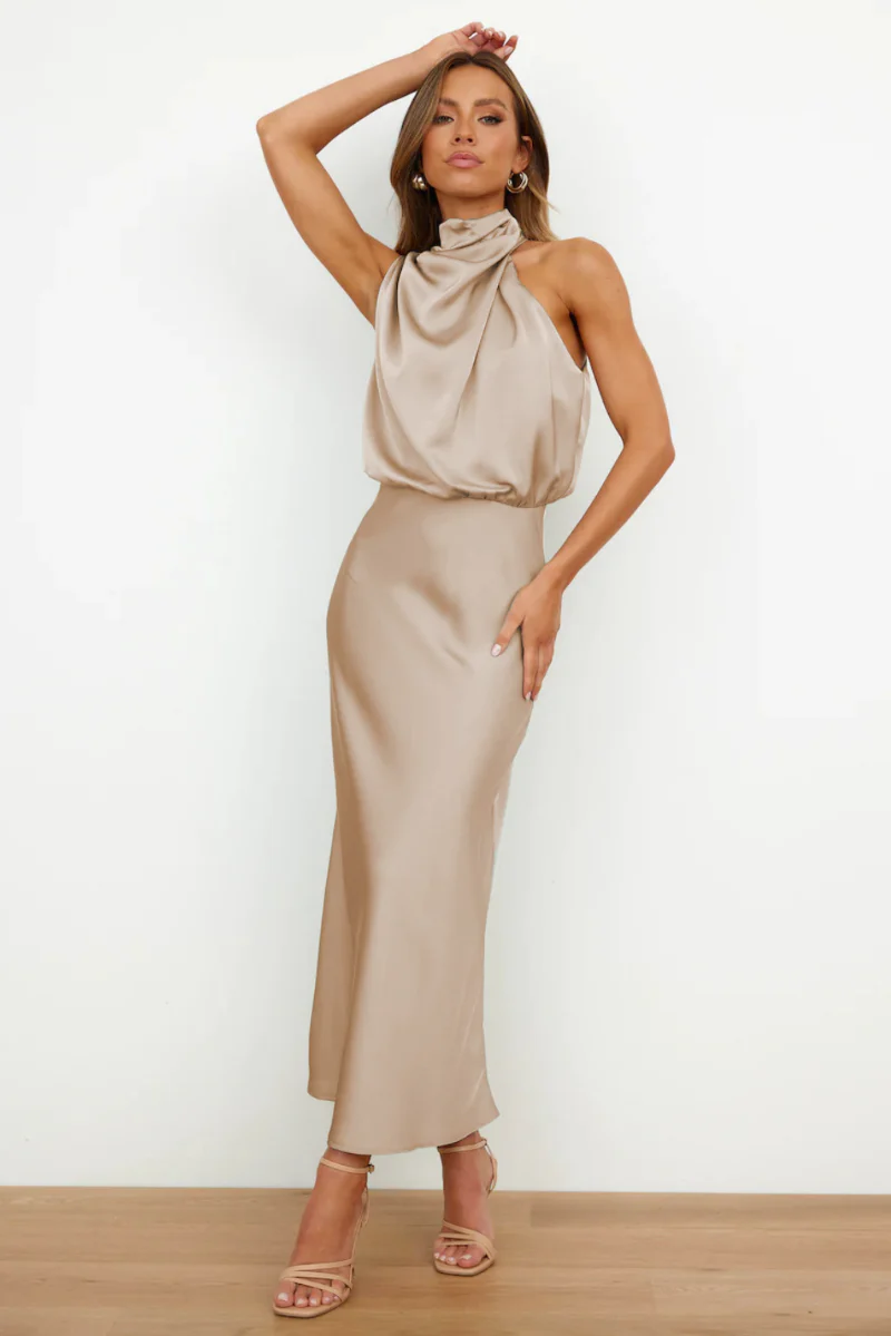 Ladies Maxi Dress - Sleeveless - Halter Neck with Draping - Elegant Silky-Soft Fabric - Image 5