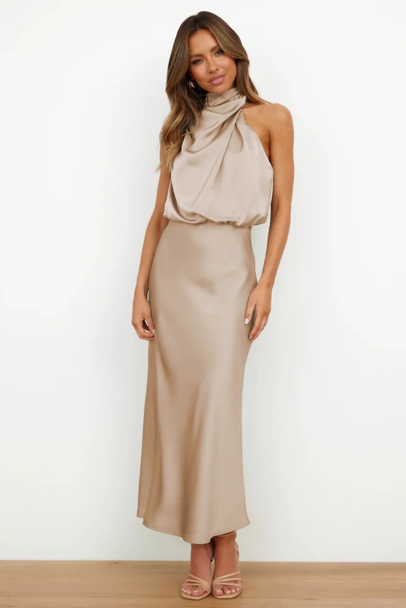 Ladies Maxi Dress - Sleeveless - Halter Neck with Draping - Elegant Silky-Soft Fabric - Image 7