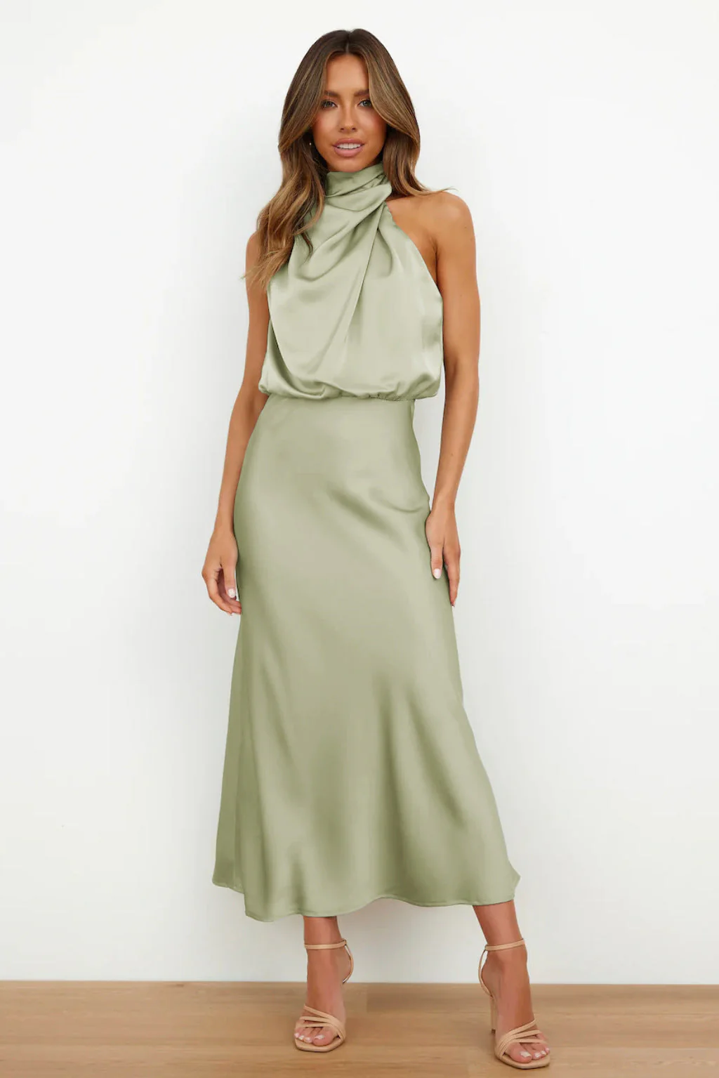 Ladies Maxi Dress - Sleeveless - Halter Neck with Draping - Elegant Silky-Soft Fabric - Image 8