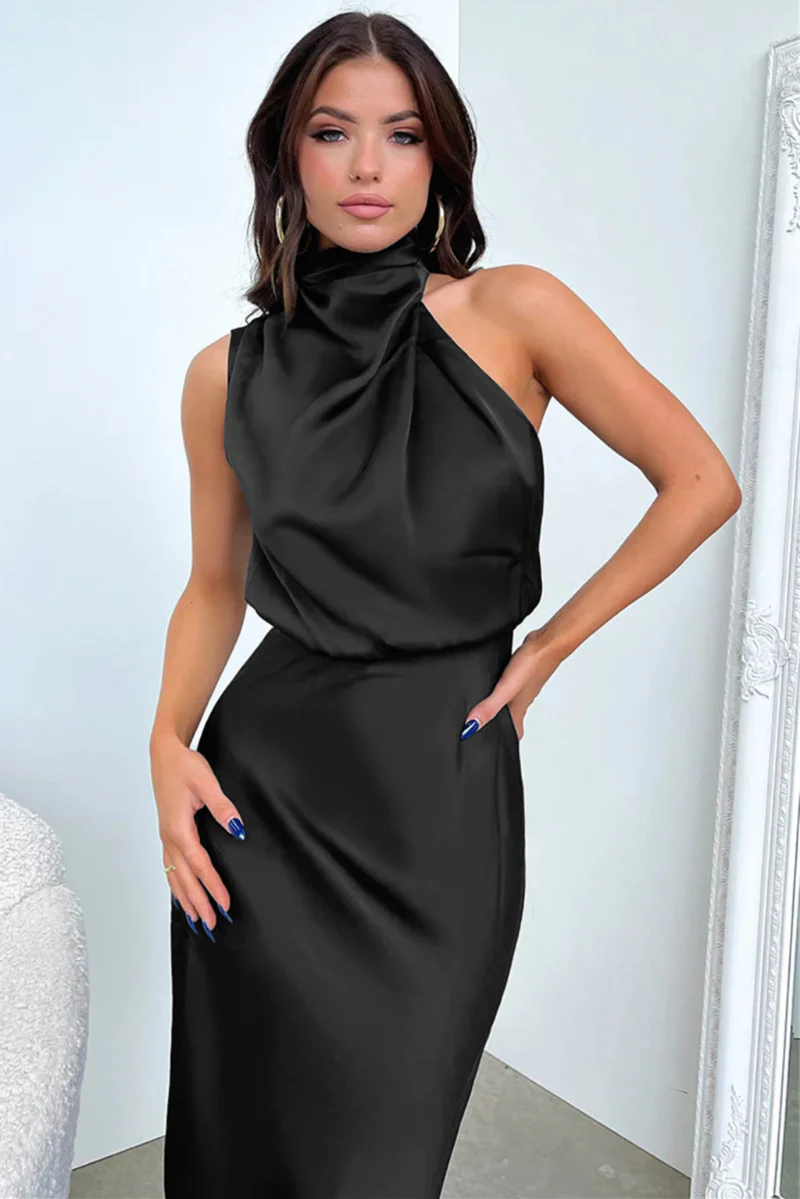 Ladies Maxi Dress - Sleeveless - Halter Neck with Draping - Elegant Silky-Soft Fabric - Image 9